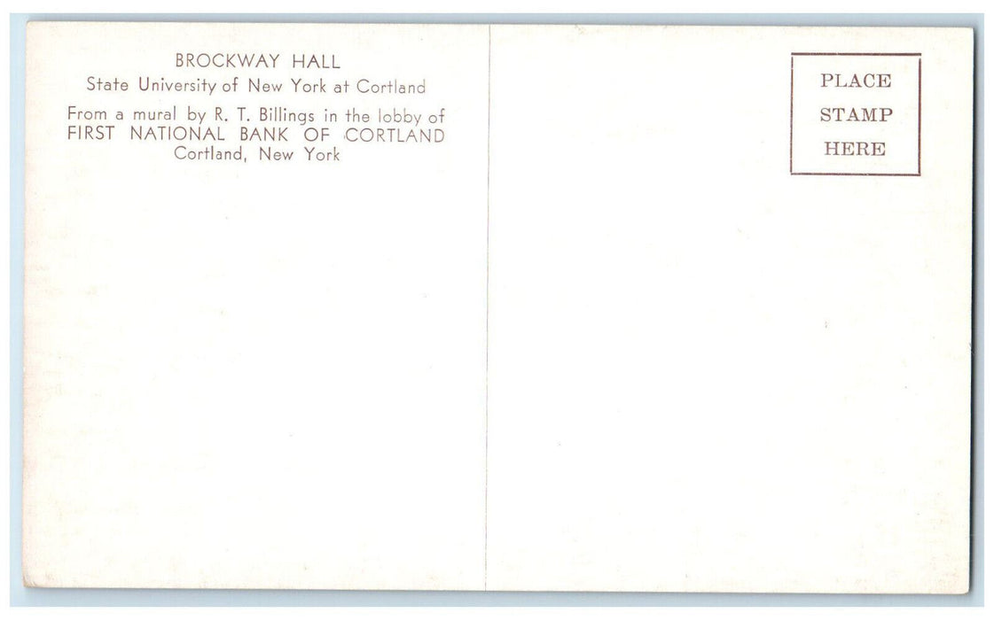 c1940's Brockway Hall, University of NY & National Bank of Cortland NY Postcard