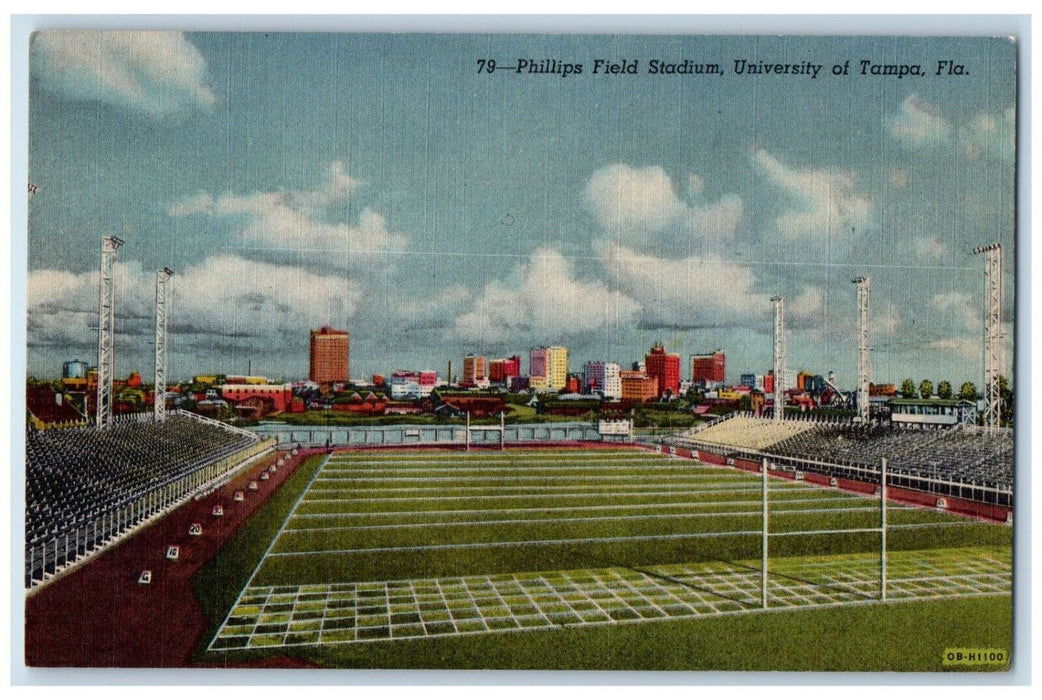 c1940's Football, Philips Field Stadium University of Tampa FL Postcard
