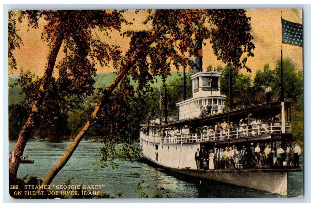 1915 Steamer Georgie Oakes On The St. Joe River Idaho ID Antique Postcard