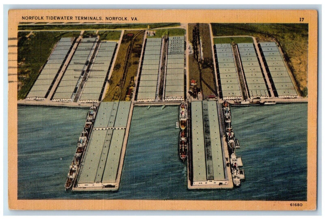 c1950's Aerial View Norfolk Tidewater Terminals Norfolk Virginia VA Postcard