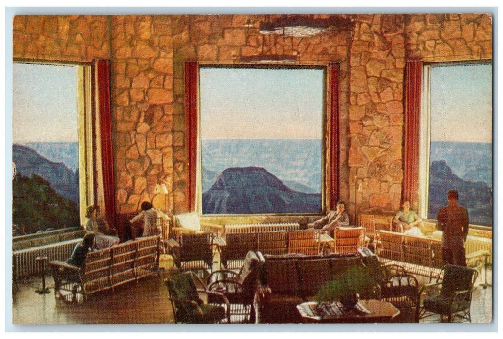 Sunroom Of Grand Canyon Lodge Interior Union Pacific R.R. Cedar City UT Postcard