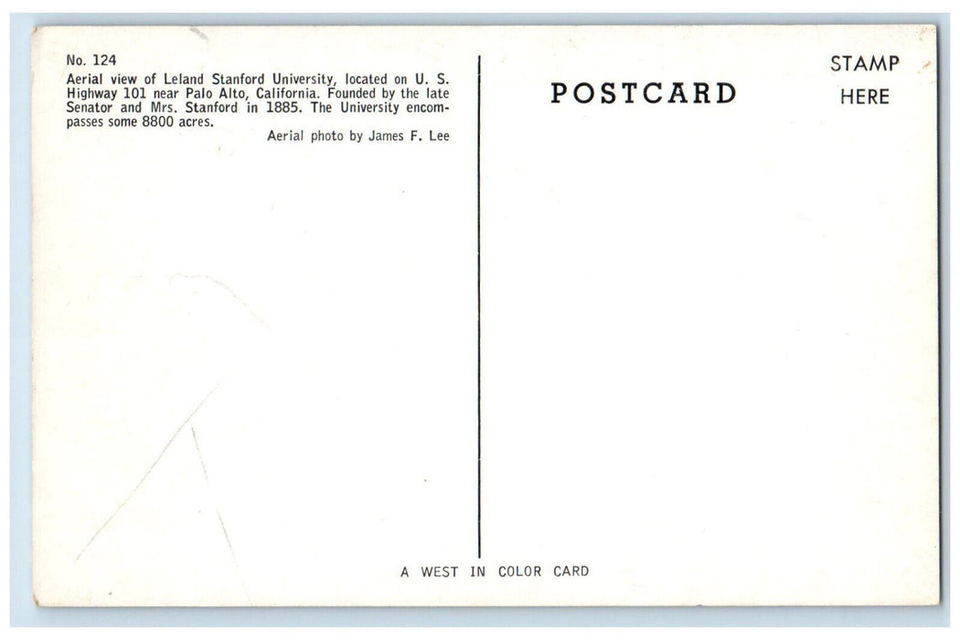 c1950's Aerial View, Leland Stanford University Palo Alto California CA Postcard