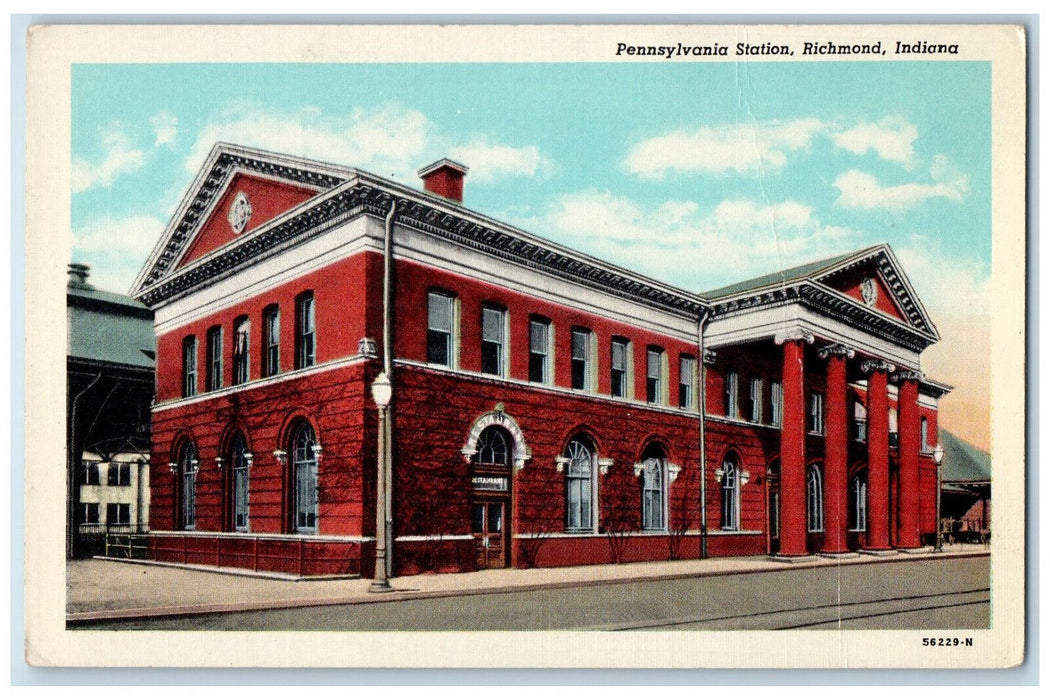 c1930's Entrance to Pennsylvania Station Richmond Indiana IN Postcard