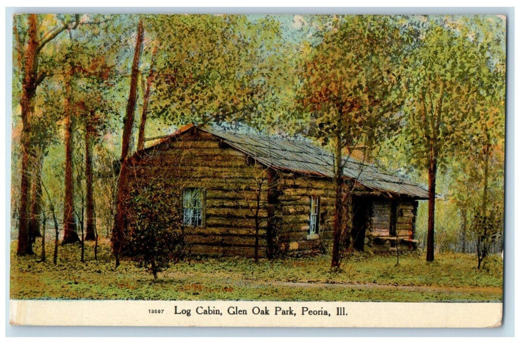 1909 View Of Log Cabin Glen Oak Park Peoria Illinois IL Posted Antique Postcard