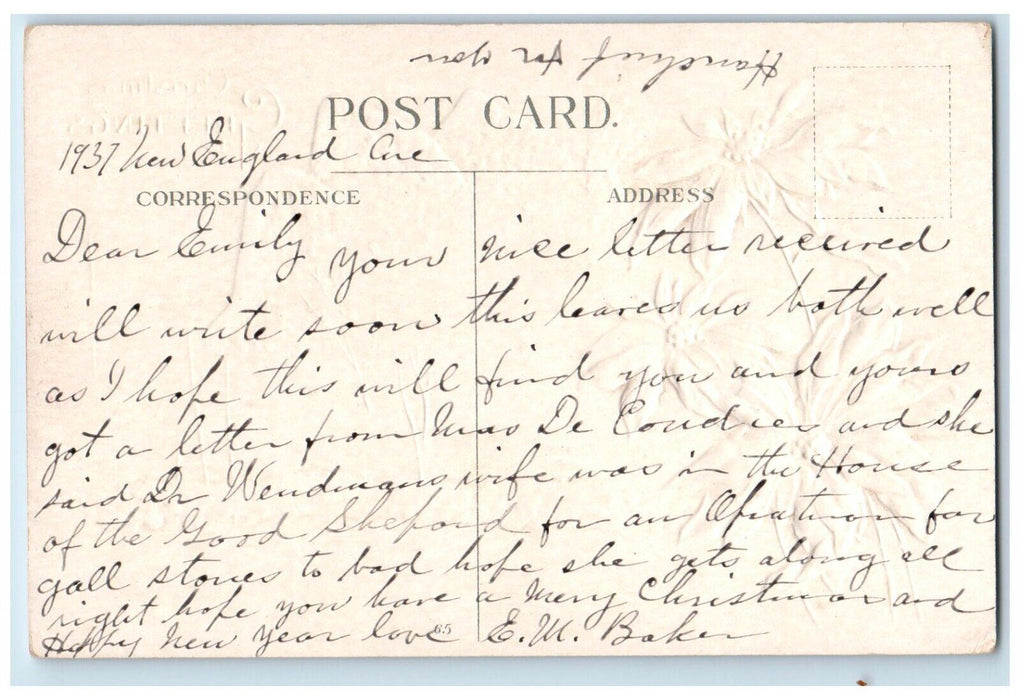 1937 Christmas Greetings Three Brothers Yosemite Poinsettia Flowers Postcard