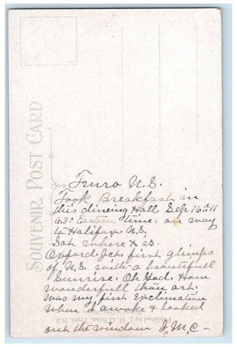 1911 I. C. R. Dining Hall Interior Truro Nova Scotia Canada Antique Postcard