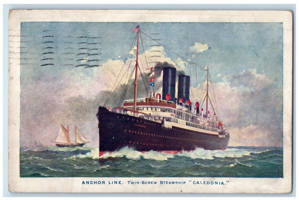 1910 Anchor Line Twin Screw Steamship Caledonia Steamer Ship Antique Postcard