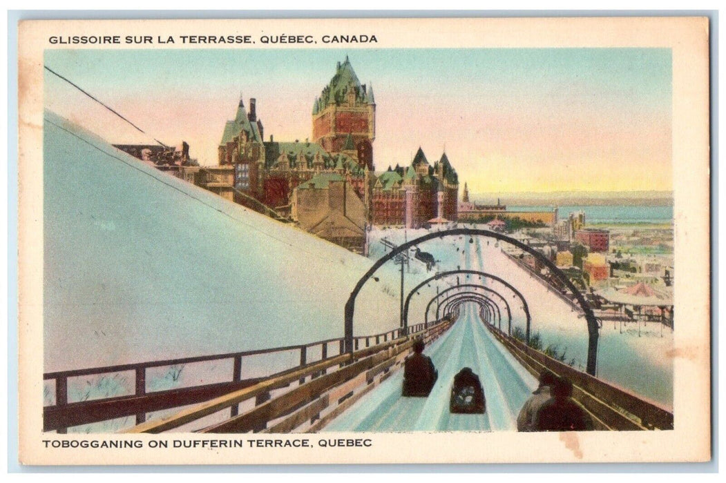 c1910's Tobogganing On Dufferin Terrace Quebec Canada Unposted Antique Postcard