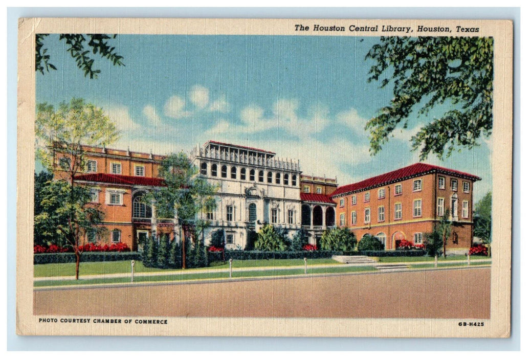 1957 The Houston Central Library Houston Texas TX Vintage Posted Postcard
