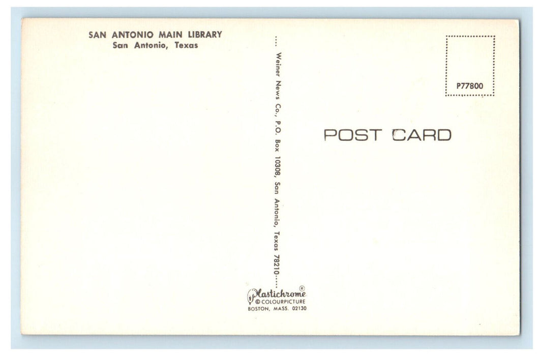 c1950's San Antonio Main Library San Antonio Texas TX Vintage Postcard