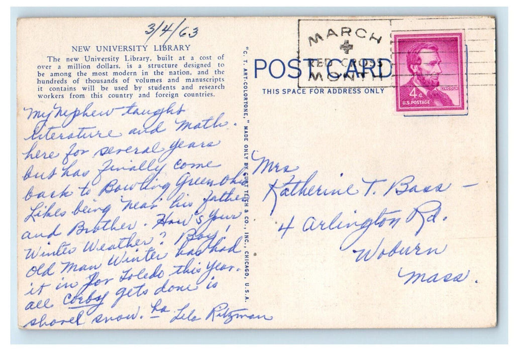 1963 Library Building University of Texas Austin Texas TX Posted Postcard