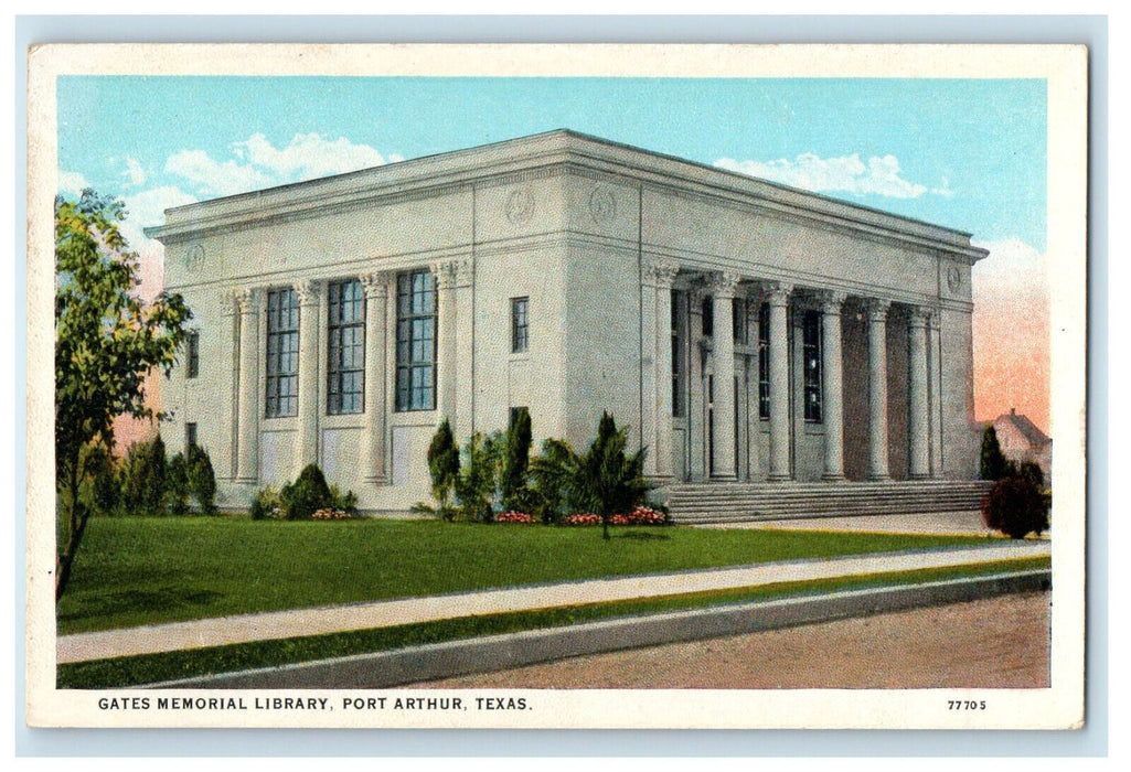 c1930's Gates Memorial Library Port Arthur Texas TX Unposted Postcard