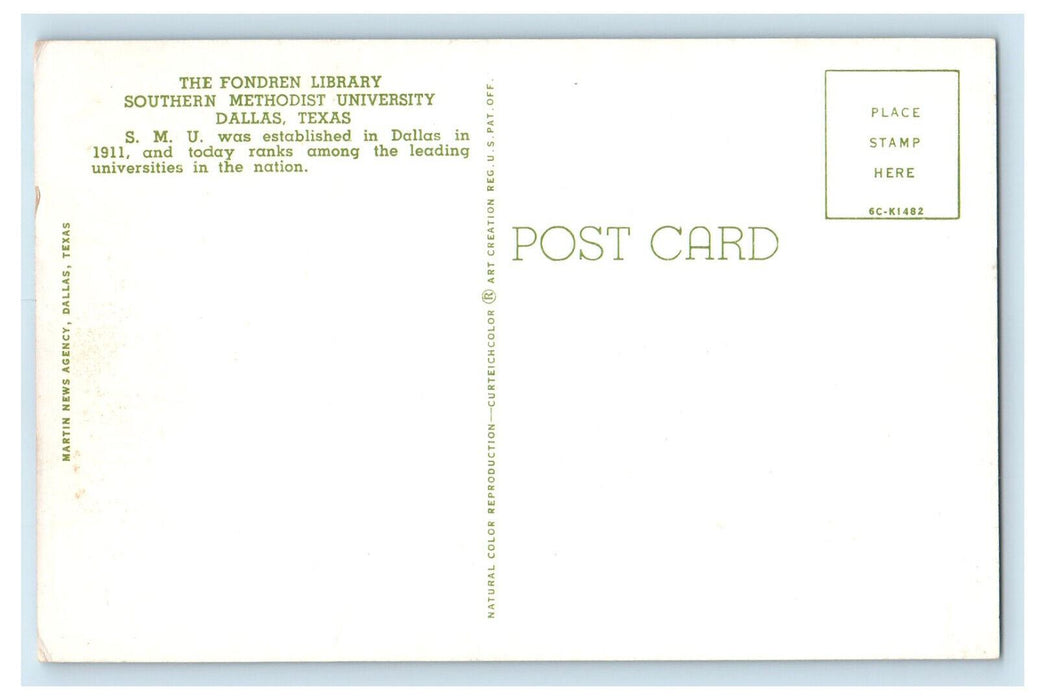 c1950's The Fondren Library Southern Methodist University Dallas TX Postcard