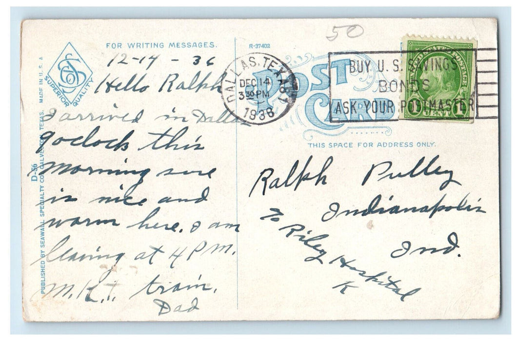 1936 Dallas Public Library Dallas Texas TX Vintage Postcard Postcard