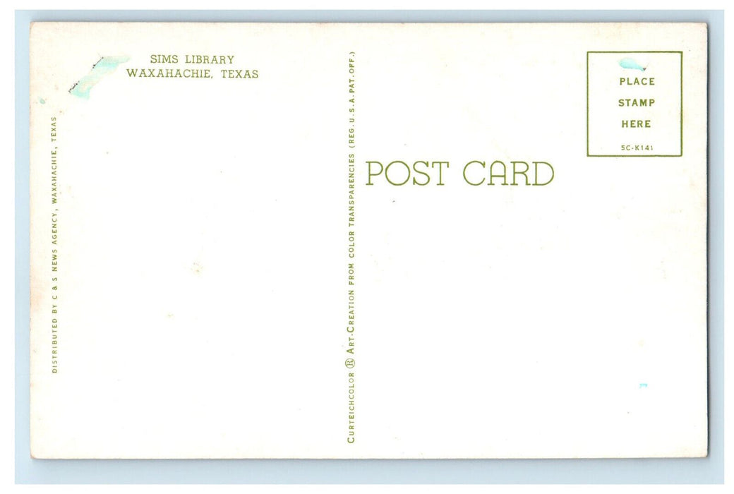 c1950's Front View Sims Library Waxahachie Texas TX Vintage Unposted Postcard