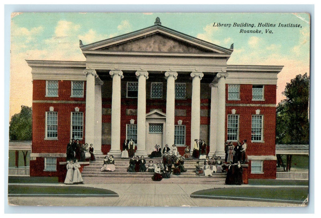 1914 Library Building, Hollins Institute, Roanoke Virginia VA Postcard