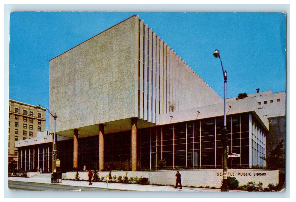 c1960's Street Lights at Seattle Public Library, Stairway, Seattle WA Postcard