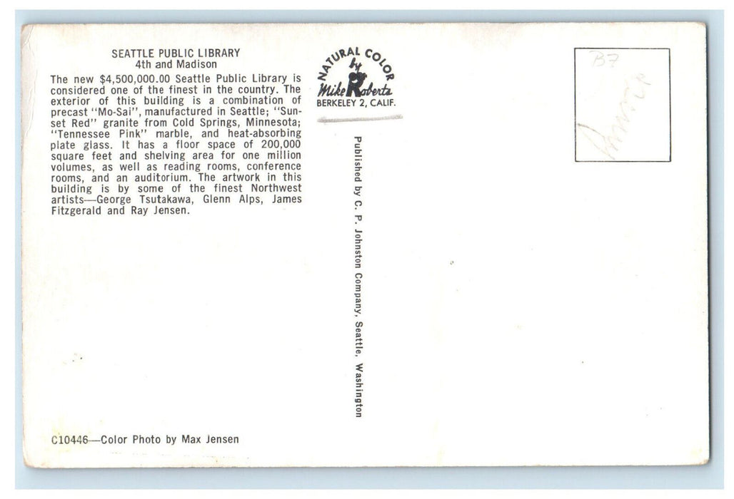c1960's Street Lights at Seattle Public Library, Stairway, Seattle WA Postcard