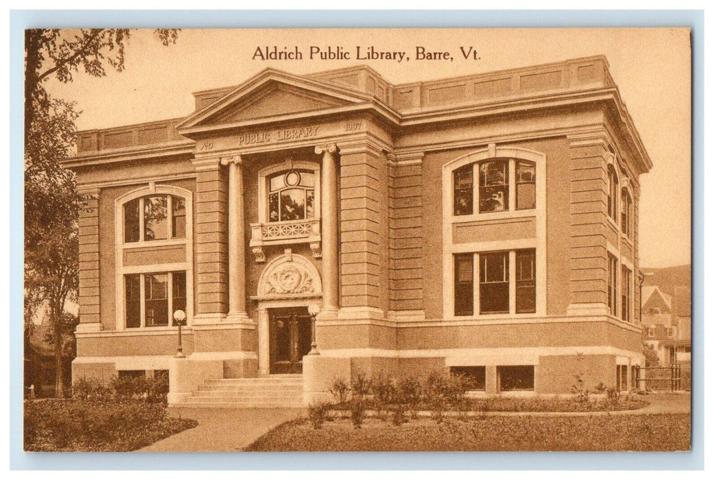 c1910 Aldrich Public Library Barre Vermont VT Antique Unposted Postcard