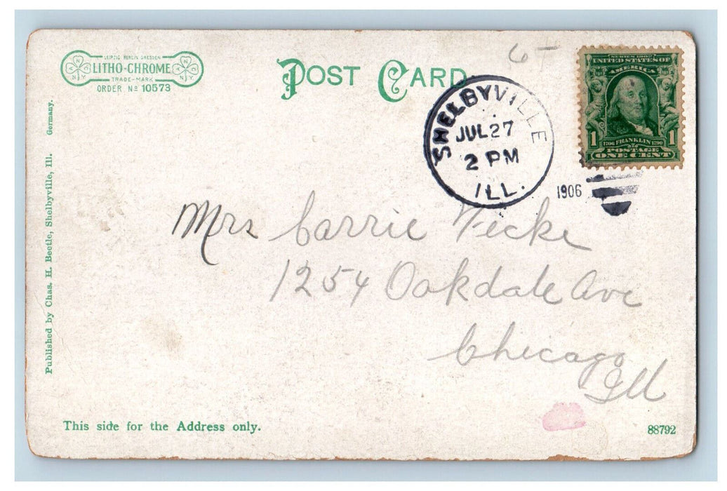 1906 Public Library Shelbyville Illinois IL Antique Posted Postcard