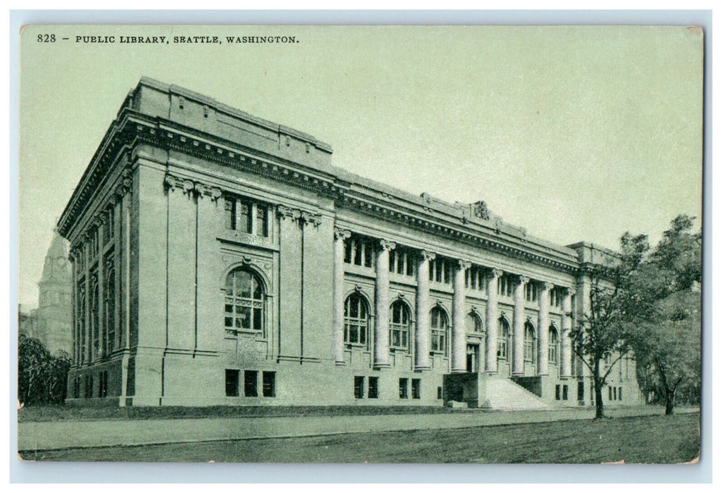 c1910 Public Library Seattle Washington WA Posted Antique Postcard