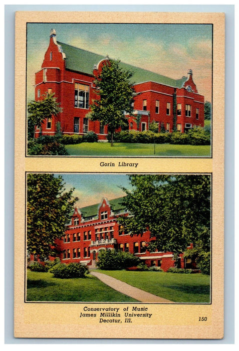 c1950's Multiview of Buildings at James Millikin University Decatur IL Postcard