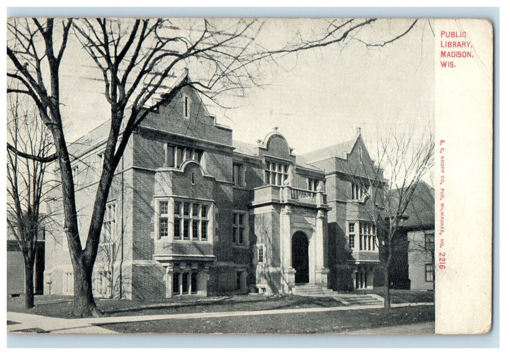 1911 Entrance to Public Library Madison Wisconsin WI Posted Antique Postcard