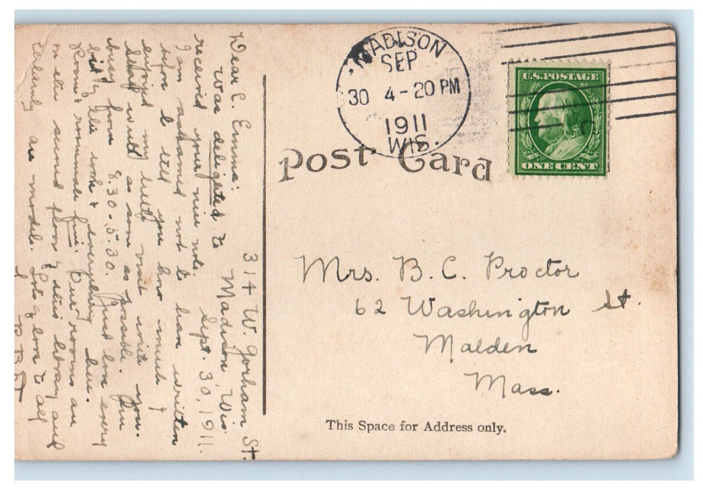 1911 Entrance to Public Library Madison Wisconsin WI Posted Antique Postcard