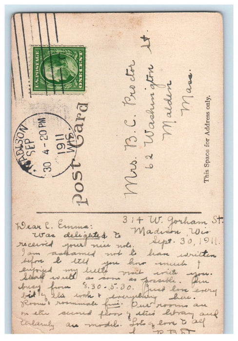 1911 Entrance to Public Library Madison Wisconsin WI Posted Antique Postcard