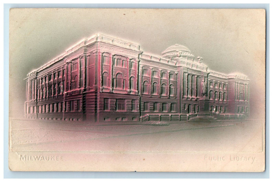 c1905 Public Library Milwaukee Wisconsin WI Embossed Airbrush Postcard