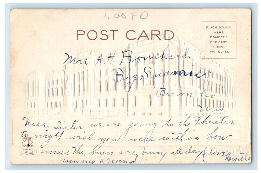 c1905 Public Library Milwaukee Wisconsin WI Embossed Airbrush Postcard