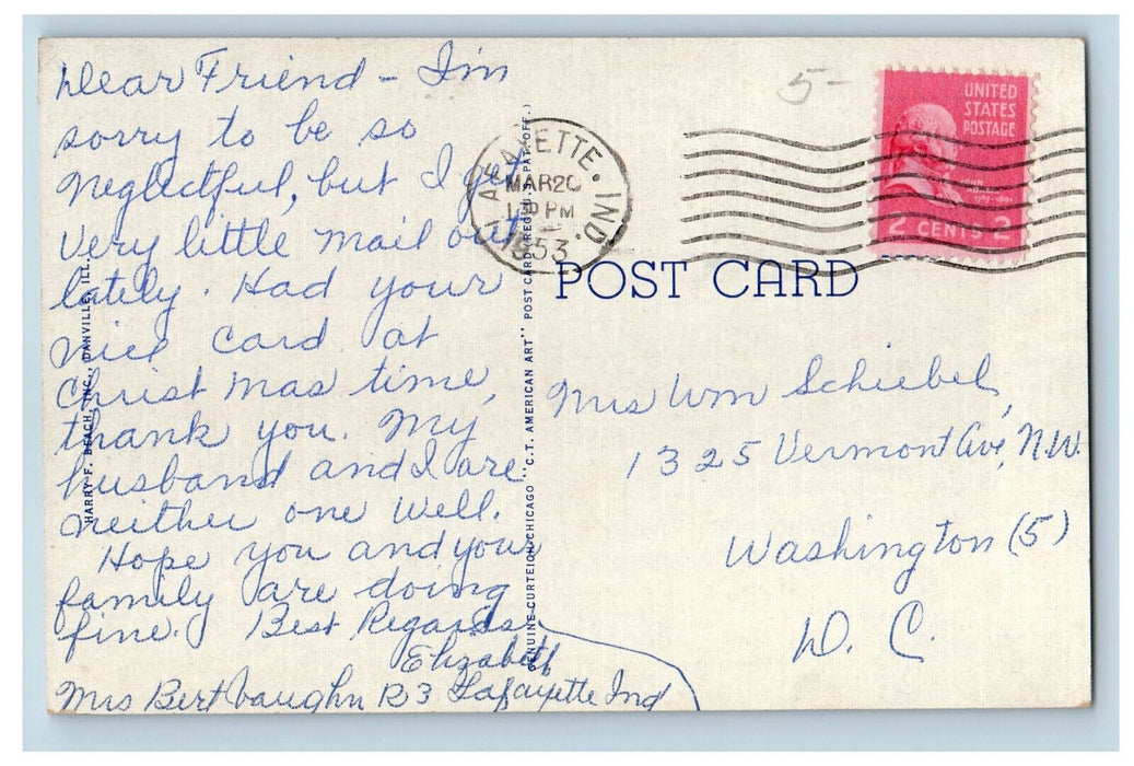 1953 Public Library Danville Illinois IL Vintage Posted Vintage Postcard