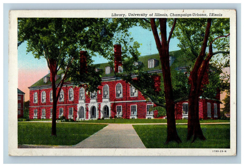 1947 Library, University of Illinois, Champaign-Urbana Illinois IL Postcard