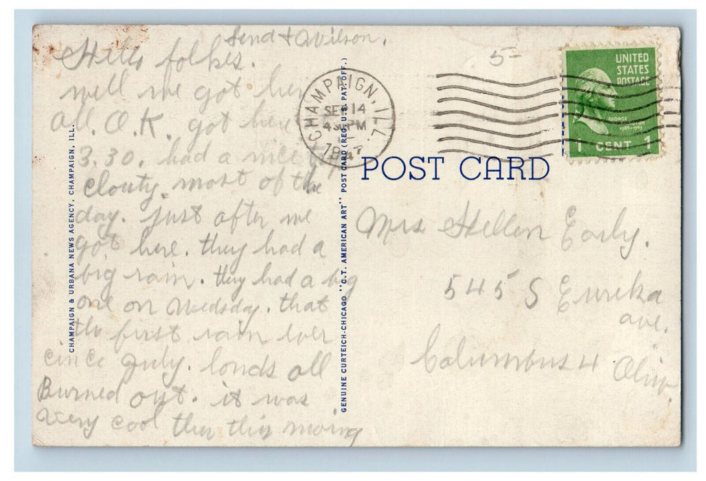 1947 Library, University of Illinois, Champaign-Urbana Illinois IL Postcard