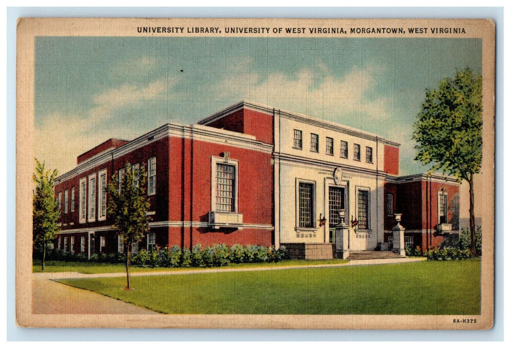 c1940's University Library, University of West Virginia Morgantown WV Postcard