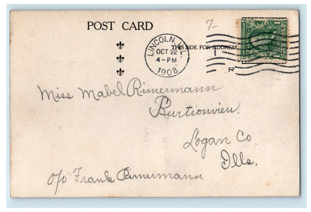 1908 Lincoln Public Library Lincoln Illinois IL Antique Posted Postcard