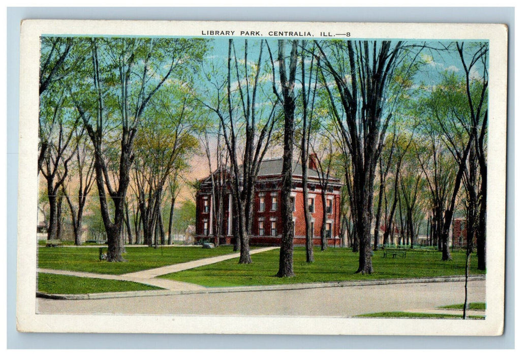 c1920's Tall Trees, Library Park Centralia Illinois IL EC Kropp Co. Postcard
