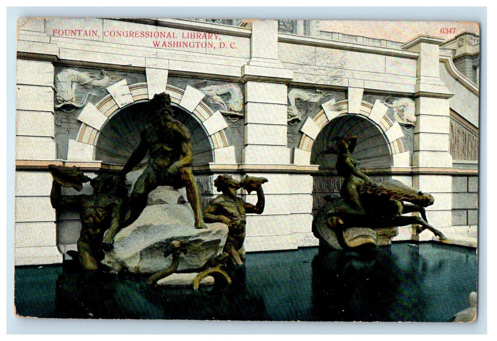 c1910 Statues, Fountain Congressional Library Washington DC Posted Postcard