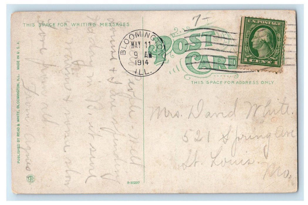 1914 Withers Public Library Bloomington Illinois IL Antique Postcard