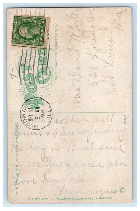 1914 Withers Public Library Bloomington Illinois IL Antique Postcard