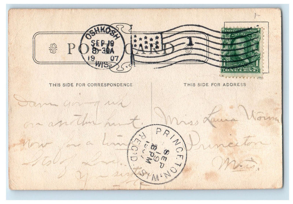1907 The Public Library Oshkosh Wisconsin WI Princeton WI Antique Postcard