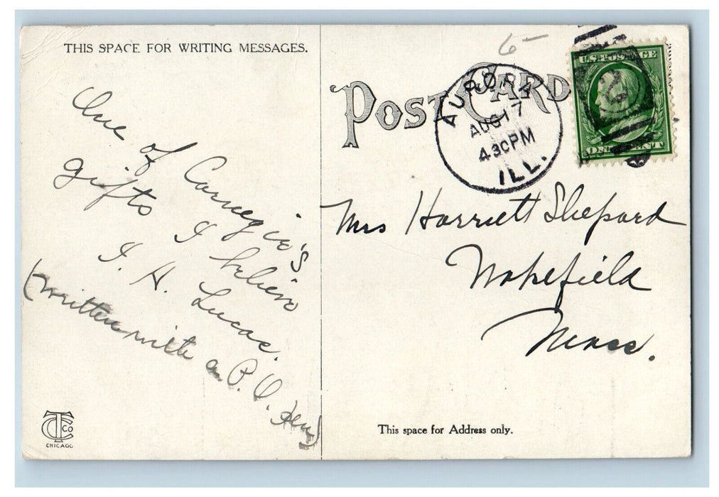 c1910 Aurora Public Library Aurora Illinois IL Curt Teich & Co Postcard
