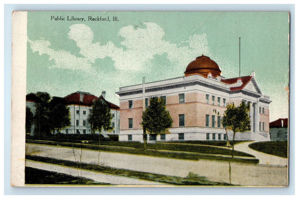 1912 Public Library Rockford Illinois IL Antique Posted Postcard