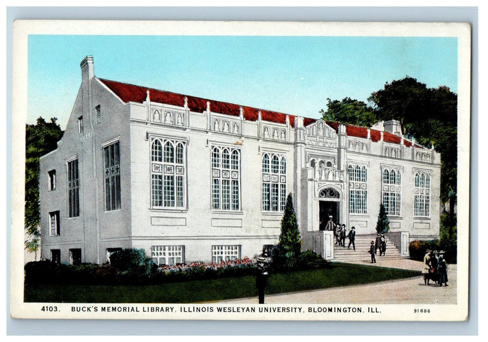 c1920's Buck's Memorial Library Wesleyan University Bloomington IL Postcard
