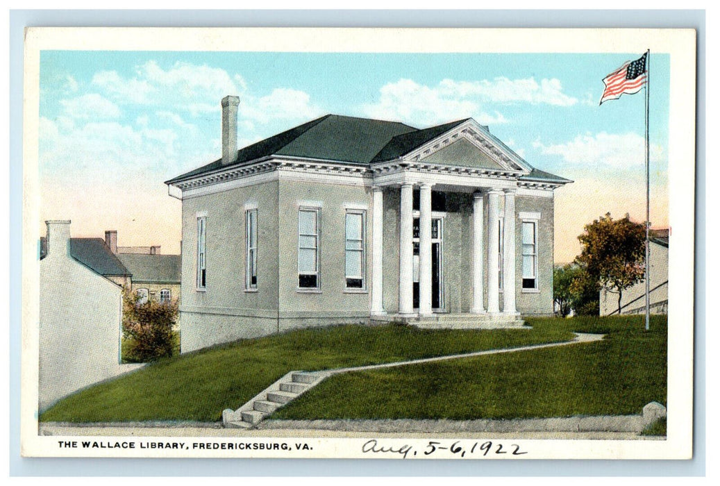 1922 The Wallace Library, Fredericksburg Virginia VA Antique Postcard