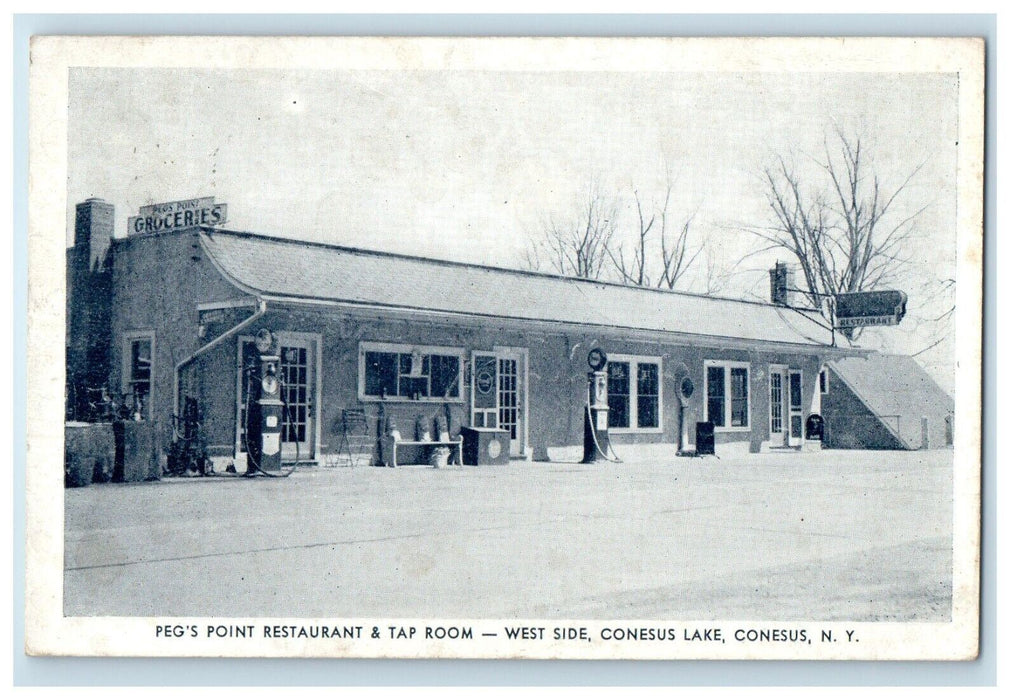 c1940's Peg's Point Restaurant & Tap Room West Side Conesus Lake NY Postcard