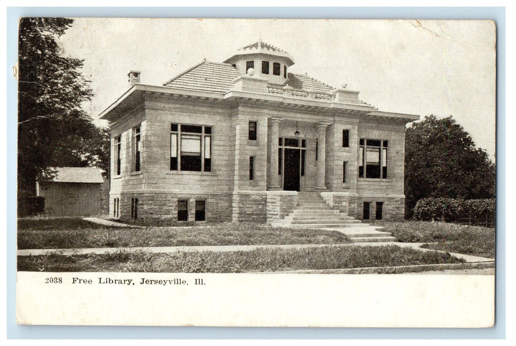 1910 Entrance to Free Library Jerseyville Illinois IL Posted Antique Postcard