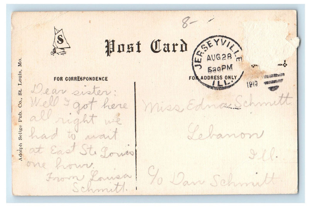 1910 Entrance to Free Library Jerseyville Illinois IL Posted Antique Postcard