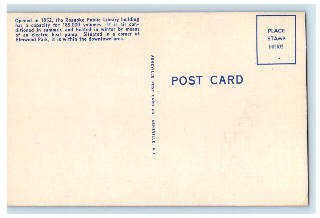 c1930's Night Time Scene Roanoke Public Library Roanoke VA Vintage Postcard
