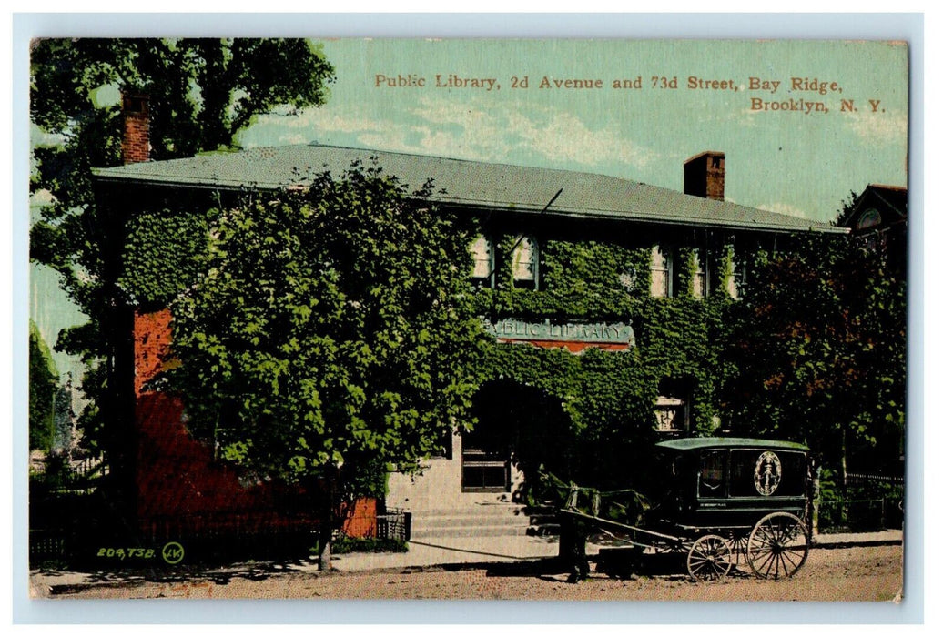 1912 Public Library 2nd Avenue And 73rd Street Bay Bridge Brooklyn NY Postcard